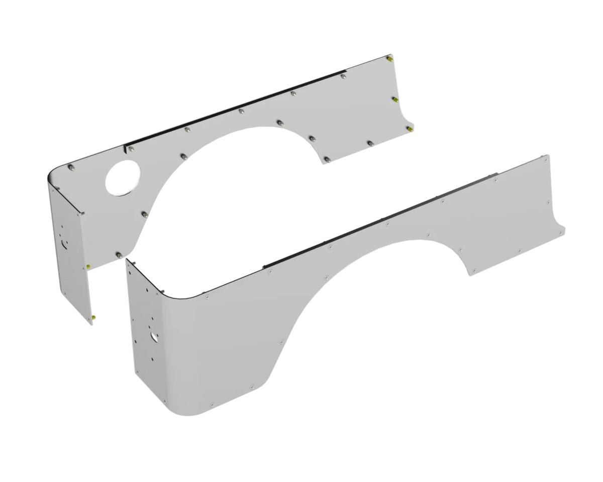 Flux Offroad Jeep LJ aluminum corner guards render, driver and passenger sides