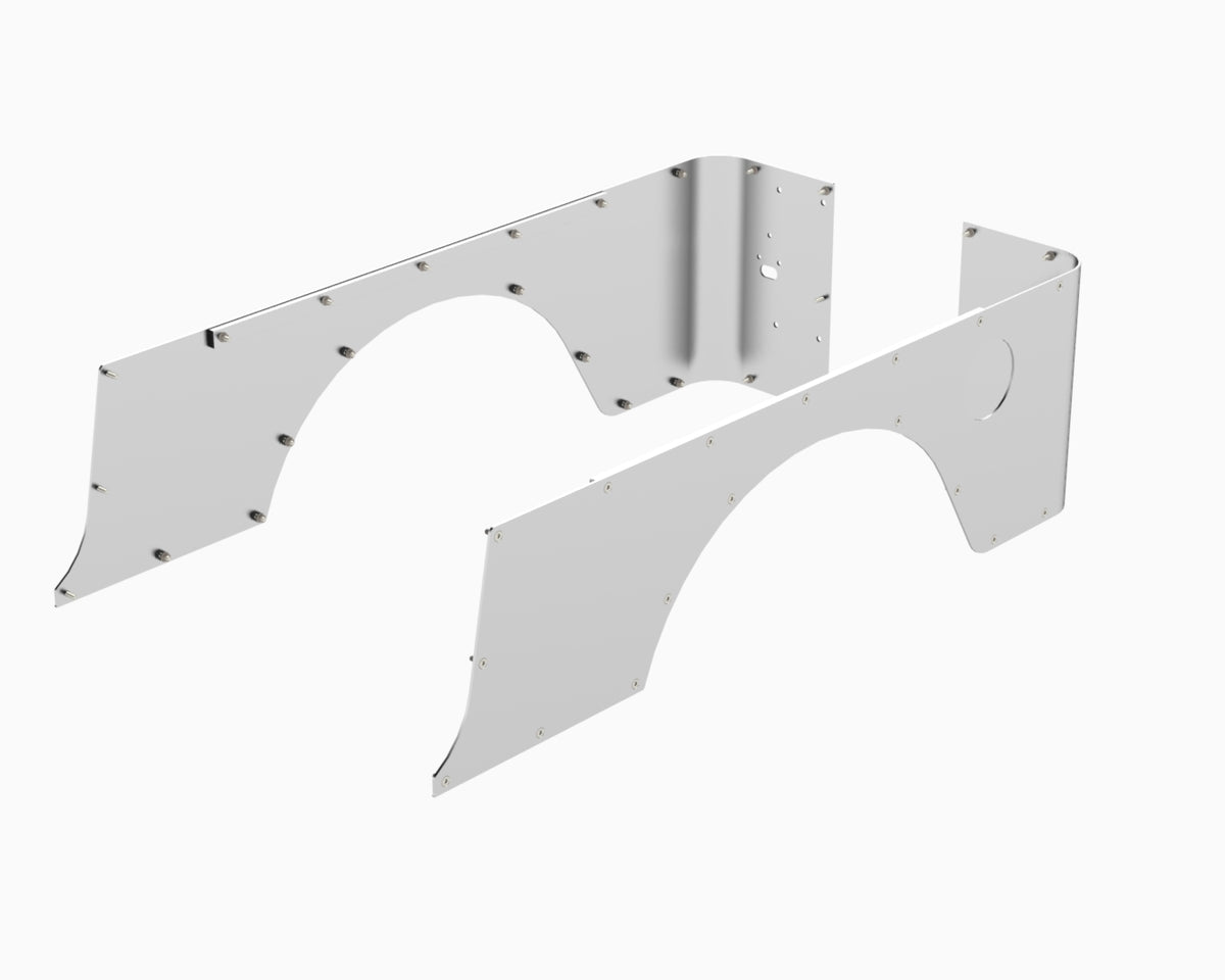 Flux Offroad Jeep LJ aluminum corner guards render, inside view of both sides