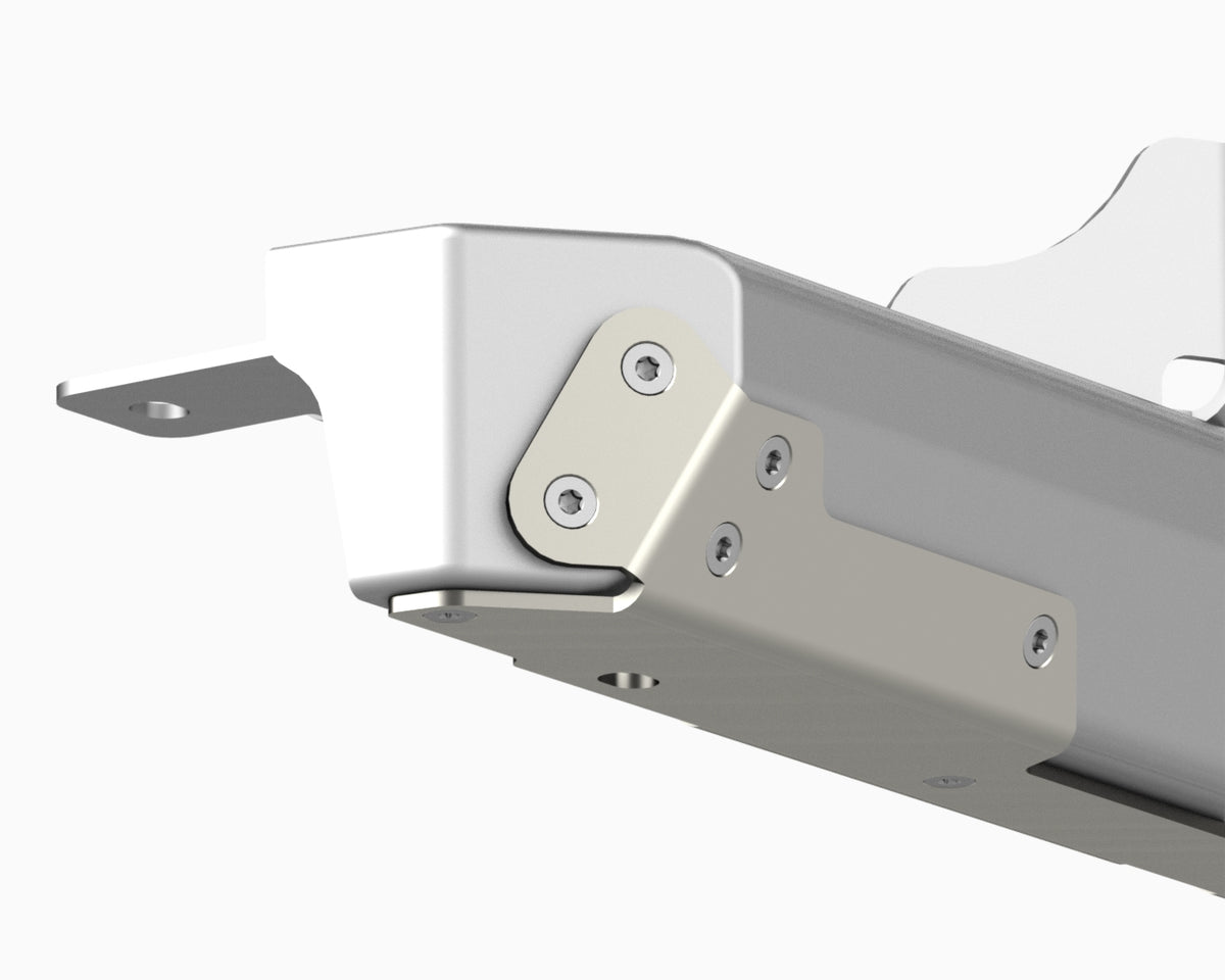 Close-up render of the stainless rash guard on the Flux Offroad stubby front bumper