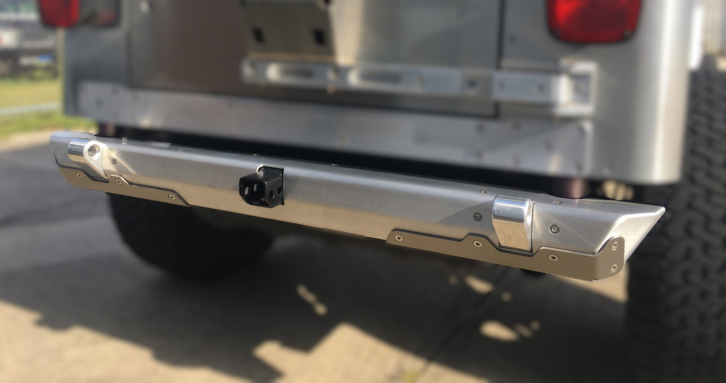 Flux Offroad Jeep TJ/LJ Aluminum Rear Bumper w/ Stainless Steel Rash Guards, Soft Shackle Mounts, and Hitch